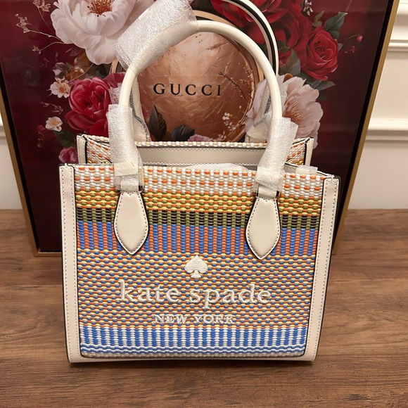 Kate Spade Ellie Straw Small Pastel Woven Tote Bag - Picture 7 of 10